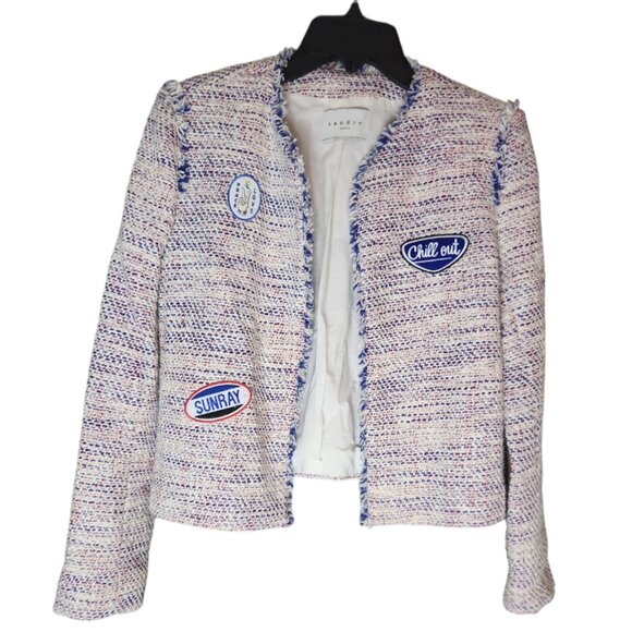 Sandro Paris Tweed Patches Tricolor Cardigan Blazer Jacket | Patriotic colorway - Picture 1 of 6